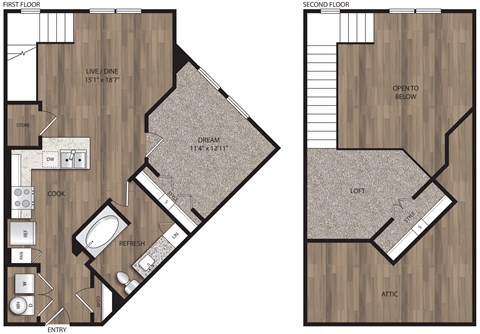 Studio 1 bath S2 Mezzanine Floor Plan at The Mill Old Town, Lewisville
